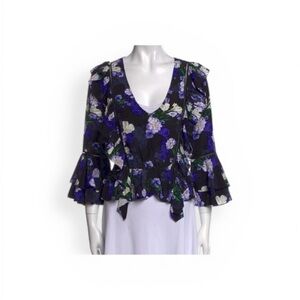 Marissa Webb Black and Blue Floral Blouse